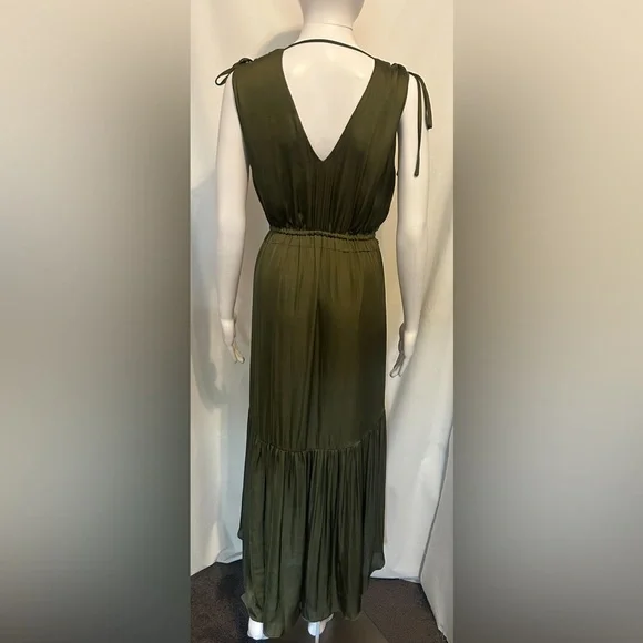 Banana Republic Sz 10 Forest Green Silk Maxi Dress Fairycore Forest Witch Siren - Picture 7 of 12